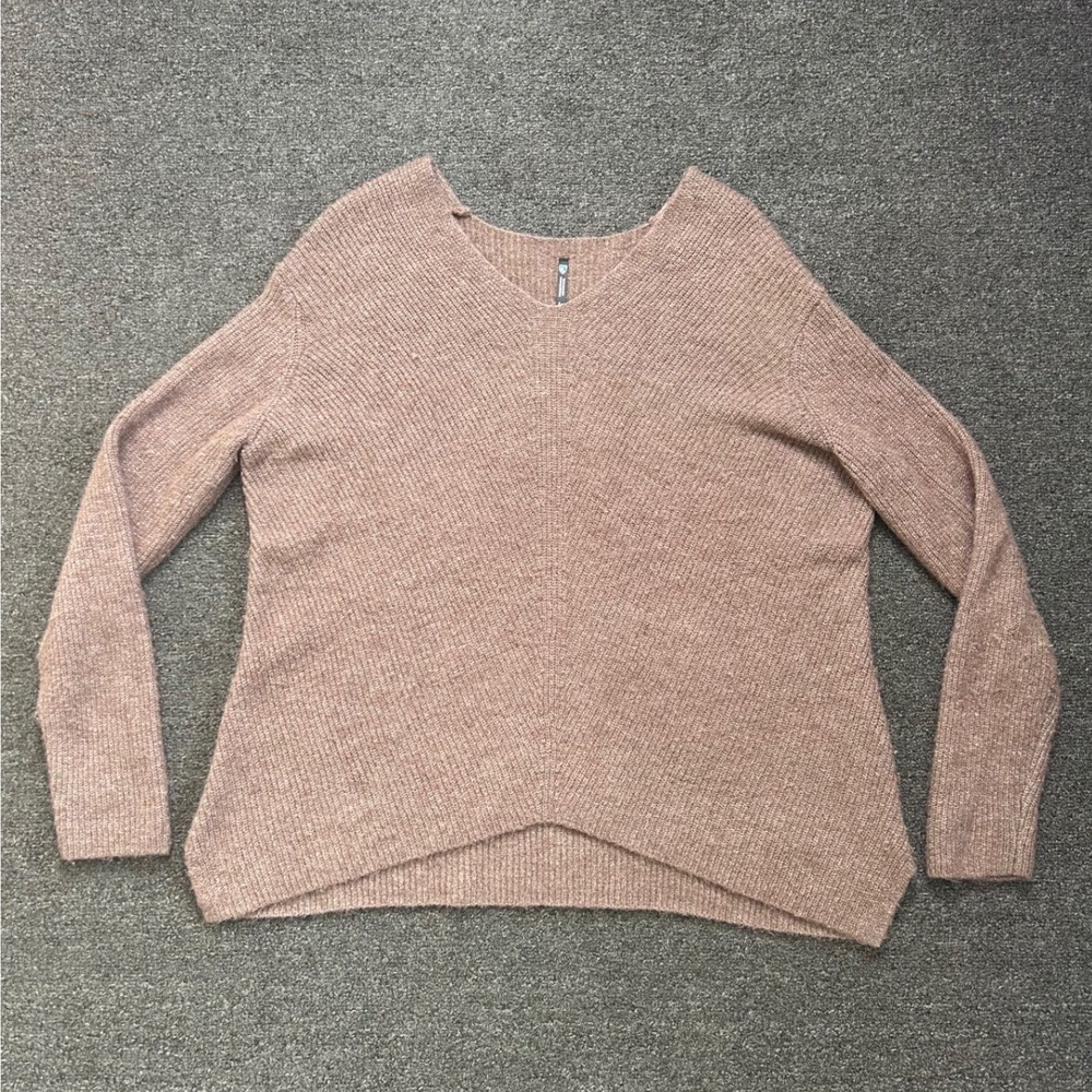 Kuhl Wool Blend V-Neck Sweater Coffee Brown Womens XL Ribbed Hiking Outdoors